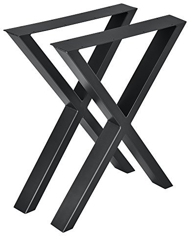 Conjunto de Patas de Mesa - Set de 2X Patas en Forma de X para Mesa de Comedor - Duradero, Protección para Suelo, Acero, 59 x 72 cm - Negro