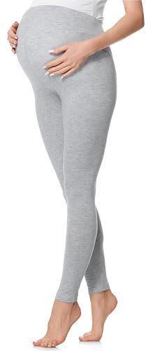 Be Mammy Lange Umstandsleggings aus Baumwolle Leggings für Schwangere Umstands Leggings Schwangerschafts Unterhosen mit Hoher Bund Weich und Elastisch BE20-230 (Melange, XL)