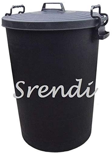 Srendi® Large Black Plastic Dustbin Garden Storage Unit Bin Clip On Locking Lid Heavy Duty for Rubbish Waste Animal Feed (2)