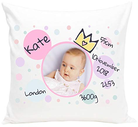 Personalisiertes Kissen mit Namen Baby-Geschenk zur Geburt Taufe für Mädchen Jungen Neugeborene mit Geburtsdaten und Namen & Datum (mit Füllung) Prinzessin [095]