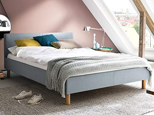 möbelando Polsterbett Bettrahmen Einzelbett Bettgestell Kompaktbett Bett Lakewood I Eisblau 120x200 cm