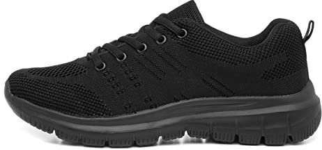 Womens Black Lace Up Flat Trainer - Size 5 UK - Black