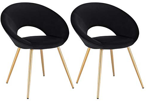 WOLTU® Esszimmerstühle BH230sz-2 2X Küchenstuhl Polsterstuhl Wohnzimmerstuhl Sessel, Sitzfläche aus Samt, Metallbeine, Gold+Schwarz