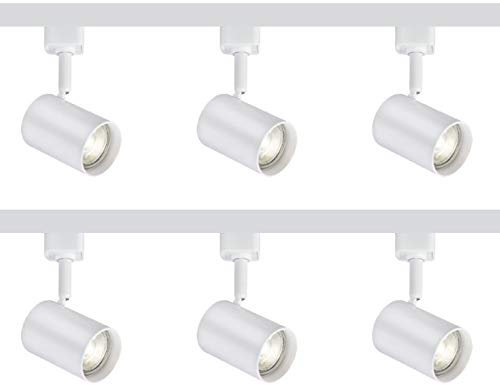 White Single Circuit 3M 3 Meter 6 Spot Heads Adjustable Tilt Angle for Kitchen Room Shop Multi Direction Display Lighting Track Rail Tape Light 5W GU10 LED Bulb