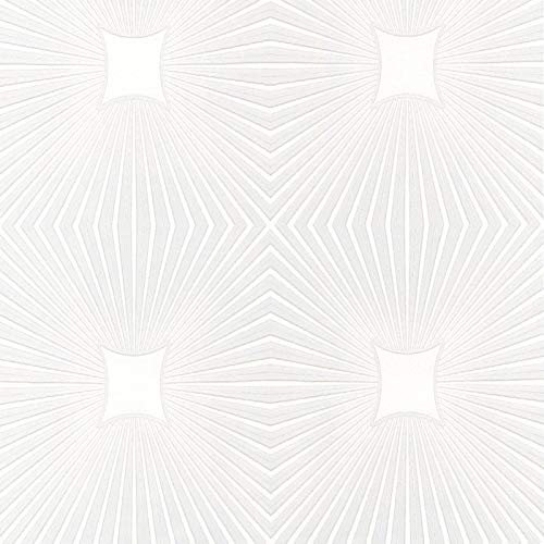 Blown Vinyl White Paintable Embossed Wallpaper Starburst