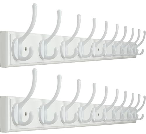 WEBI Garderobenleiste,97cm Lang Wandgarderobe mit 10 Haken,Garderobenhaken Wand,Kleiderhaken Wand,Garderobe Hakenleiste für Mäntel,Jacken,Weiß,2 Stück