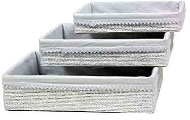 CAJONERAS DE TIRAS DE PAPEL BLANCA CON TELA BLANCA SET DE 3.Bandejita de papel almacenaje. Bandeja de papel utensilios baño. Bandeja de papel lotes de productos (42 * 31 * 10/37 * 26 * 8/32 * 21 * 6)