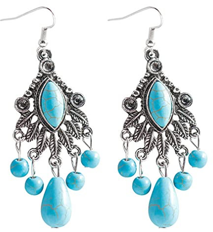 YAZILIND Lady Hook Ohrringe Drop Dangle Türkis Versilbert Bohemian Ethnic Geburtstag Pandant Accessoires