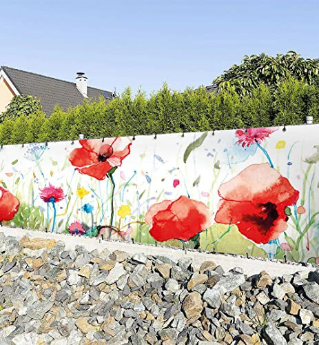 MyMaxxi Zaunbanner Sichtschutz - Aquarell gemalte Blumenfeld - Abdeckung für Terrasse Zaun - Windschutz Sonnenschutz Blickdicht - Zaunverkleidung wetterfest -