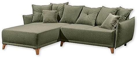 PAMPLONA Ecksofa mit Schlaffunktion, Grün - Moderne Eckcouch in L-Form mit Bettkasten - 255 x 91 x 185 cm (B/H/T)