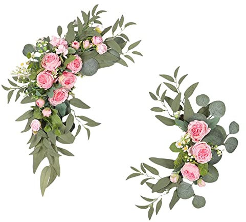 Colcolo 2 Pièces Fleur Artificielle, Decoration Mariage, Couronne de Fleur, Arches de Mariage Suspendue pour Fond de Mur, Rose