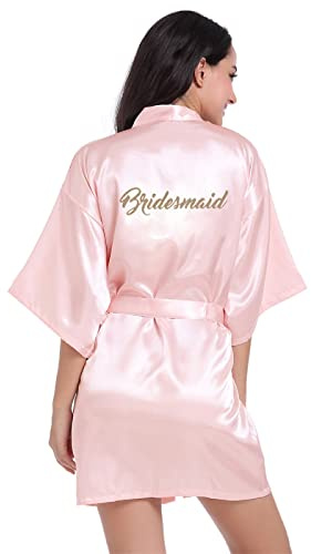 Prohonbec Damen Satin Kimono Braut Badmantel mit Goldenem Glitzer, Gürtel für Hochzeit Party, Brauttag Morgenmantel
