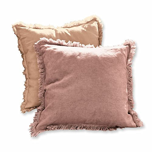 Loberon Lot de 2 Housses de Coussins Quebo, Rose/Orange
