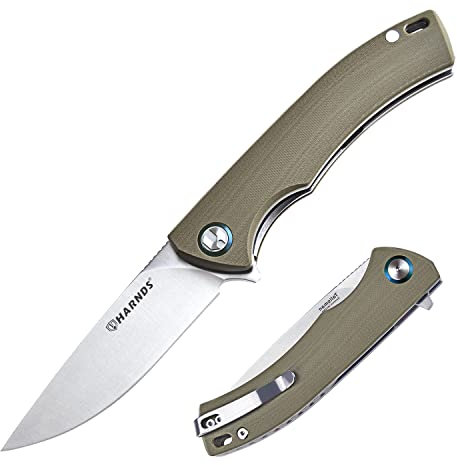 Harnds Talisman Klappmesser Messer mit Clip Folding Knife mit 14C28N StahlKlinge,G10 Griff und Kugellager(Warmer Sand)