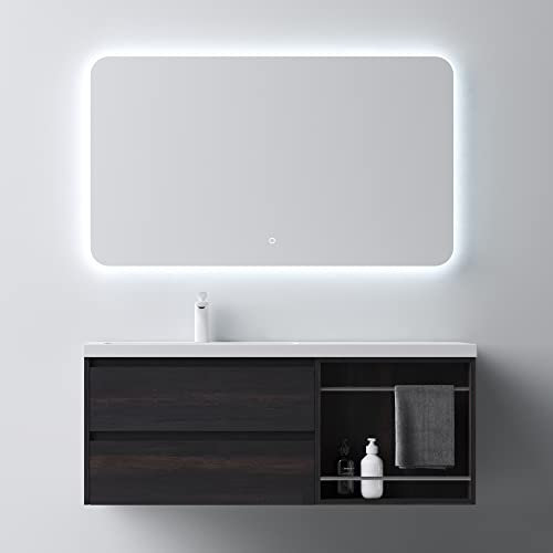 Mai & Mai Badmöbel-Set Waschtisch mit Unterschrank mineralguss Waschbecken-Unterschrank 120x46x49cm Dunkelbraun inkl. LED-Badspiegel Open