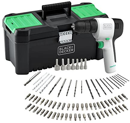 BLACK+DECKER REVIVA REVDD12ASTB-QW- Taladro atornillador 12V, Velocidad variable, 80 accesorios y maletin de 12.5