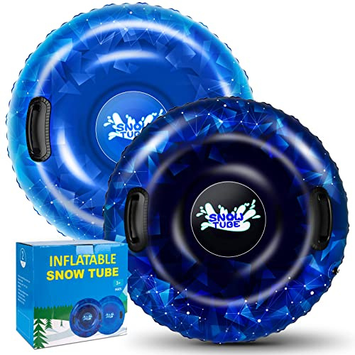 Snow Tube, WOLKEK 2 Pack 40 Inflatable Snow Sled for Kids and Adult, Thickened Heavy Duty Hard Bottom Sleds for Snow with Handles, Winter Toys for Outdoor Sledding Snow Tube Sports