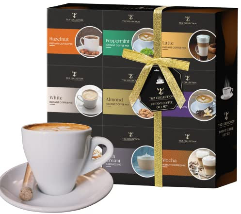 9-Piece Instant Coffee Gift Selection Set - Easter Treats for Women & Men - Hazelnut, Caramel, French Vanilla, Irish, Latte Flavors