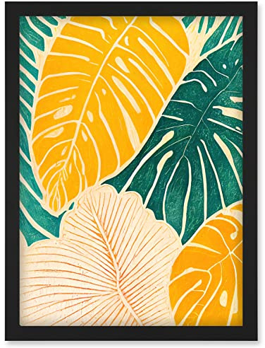 Doppelganger33 LTD Tropical Monstera Cheese Plant Leaf Boho Painting Artwork Framed Wall Art Print A4