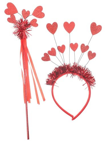 LALAFINA Valentinstag Stirnband in Herzform, Amor Kostüm, Valentinstag Party Zubehör, Haarreif Rot, Herz Stirnband, Glitter Herz Haarband, Herz Stirnband Feenstab