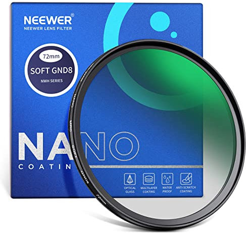 NEEWER 72mm HD weicher GND8 Objektivfilter, 3 Blendenstufen (0,9) weicher Grauverlaufsfilter mit 30 lagiger Nanobeschichtung/wasserabweisend/Kratzfest/antireflektierend für ausgewogenen Lichtanteil