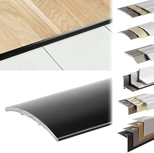 KARAT Stufenkantenprofile selbstklebend oder vorgebohrt mit Montagematerial - Treppenkantenprofile Winkelprofile (Übergangsprofil, Schwarz, 1000x30x4 mm, Selbstklebend)