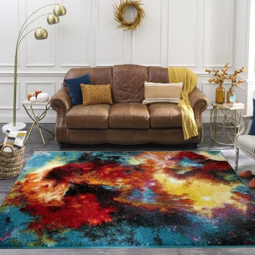 Hand Carved Multi Colour large Area Rug Hallway Geometric Design Rainbow Coloured Rugs Runner Floor Mat Door Mats (Splash, 200 x 290 cm)
