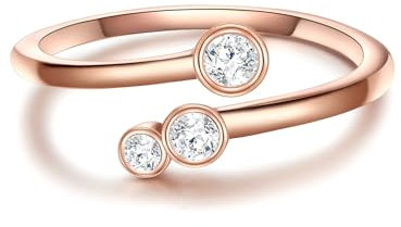 GLANZSTÜCKE MÜNCHEN Damen Ring aus 925/- Sterling Silber rosévergoldet mit Zirkonia weiß - Offener Ring Silberring Rosegold