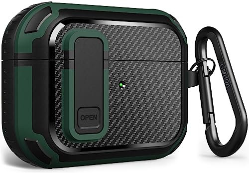 GMUDA AirPod Pro Case Cover with Lock, Compatible with AirPods Pro(2nd Generation/1st Generation), Carbon Fiber, Full Drop Protection for AirPods Pro, Green