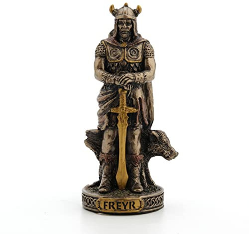 Veronese Design Miniaturfigur Freyr, der nordische Gott der Stärke, handbemalt, Bronze-Finish, Polyresin, 9,5 cm