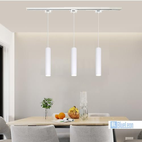 BlueLeon Schienensystem BL-2WT Komplettset, Lampen, Deckenstrahler, Spotlight, Deckenspot, Strahler, LED Spot mit 3x GU10-Hängeleuchte und 1m Schiene, erweiterbar, Aluminium (Weiß)