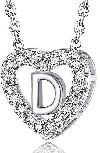 MomentWish Kette mit Buchstaben, Halskette Damen Silber 925 Moissanit Diamant für Frauen Schmuck mit Anhänger Buchstabe D