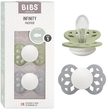 BIBS Infinity Glow Symmetrical Schnuller 2er-Pack, BPA-frei. Leuchtet im Dunkeln, Symmetrischer Nippel. Silikon, Größe 1 (0-6 Monate), Sage Glow/Cloud Glow