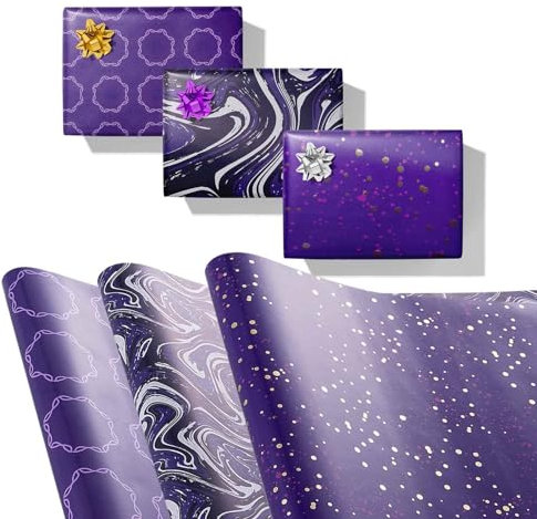 GAKA FAVOR Geschenkpapier Lila Rolle - Lila Marmormuster für Hochwertige Geschenke, Hochzeit, Geburtstag - 3 Rollen (43x300cm pro Rolle)