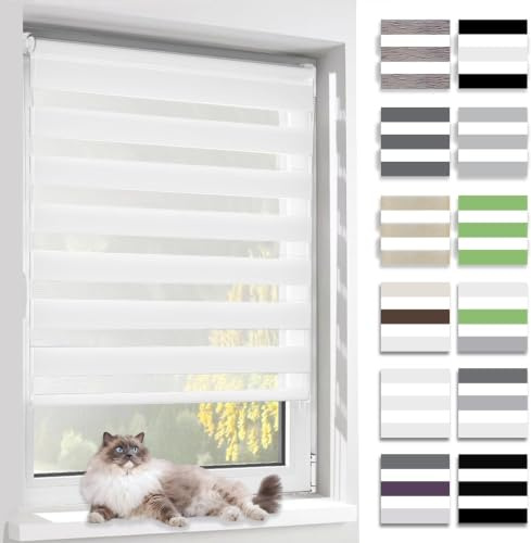 BelleMax Doppelrollo Klemmfix ohne Bohren & mit Bohren, Weiß B55 x H190 cm (Stoffbreite 55cm), Duo Rollo, Fensterrollo lichtdurchlässig & Blickdicht, Klemmrollo Sichtschutz & Sonnenschutz