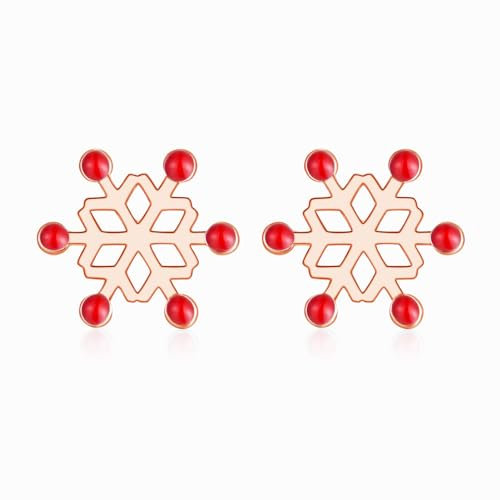 Bewenda Silber Damen Schneeflocke Ohrringe, 925 Sterling Silber Weihnachten Ohrstecker Ohrringe für Frauen, Allergenfrei Klein Schlafen Rosegold Ohrstecker, Ohrschmuck als Geschenk zum Weihnachten