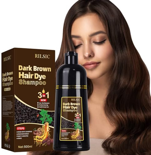 Haarfarbe Dunkelbraun, Haarfärbeshampoo für Graues Haar, Hair Dye Shampoo 3-in-1 Haarfarbe, Dunkelbraun Haarfärbeshampoo, Sofort-Haarfarben-Shampo für Männer Frauen