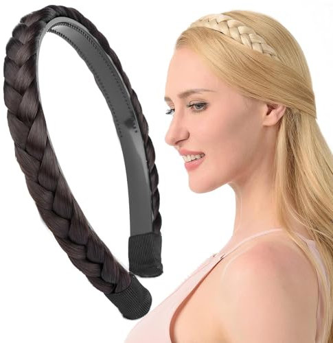 Gledola geflochtenes Stirnband mit Zähnen Zöpfe Haarband mit Zähnen Synthetisches Haar Band geflochtenes Haarband (Dunkelbrunette)