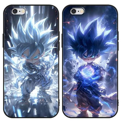 PBNDJVG 2 Stück Handyhülle für Apple iPhone 6 Plus Hülle 5.5 Zoll, Anime Dragonball Super Z DBZ Goku Saiyan Manga Junge Muster Design Case Stoßfest Schutzhülle TPU Bumper Weich Ultra Dünn Cover, 01