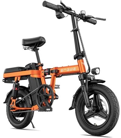 ENGWE MTB Electric Folding Bike for Adults and Teenagers, 14 Inch Fat Tire Mini Ebike, Urban City Commuter, Removable Battery 48 V 10AH, 4 Shock Absorbers, Riding Comfort