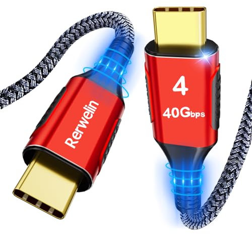 Rerwelin Câble USB 4 pour Thunderbolt 4 240 W, 40 Gbit/s avec PD 3.1, 8K @ 60 Hz, 4K @ 144 Hz pour iPhone 15 Pro/15 Pro Max, Thunderbolt 3, station d'accueil, eGPU, SSD, Surface Pro, MacBook Pro