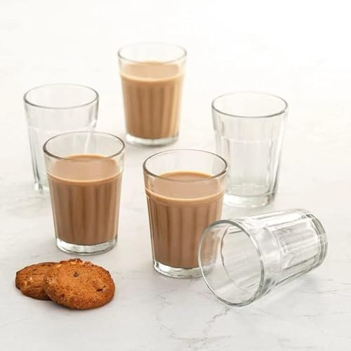 KRISHANA EXPORT STORE Indian Style Cutting Chai Glasses Tea Glass Small 100 ml Each Tea Glasses Drinking Glass (Set of 6), Tea_glass_6_set