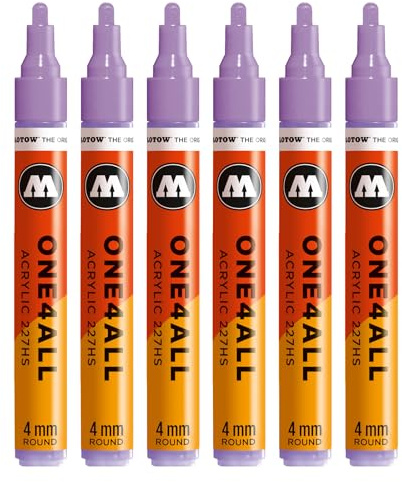 Molotow One4All 227HS Acryl Marker (4,0 mm Strichstärke, hochdeckend und permanent, schnell trocknend, nachfüllbar, für fast alle Untergründe) 6 Stück Farbe 246 lavendel