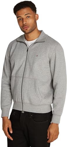 Tommy Hilfiger Herren Sweatshirt mit Reißverschluss Essential Fleece Stehkragen, Grau (Medium Grey Heather), XL