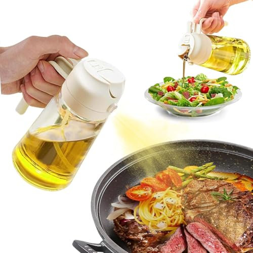 SWEET VIEW 470ml 2 en 1 Dispensador de Aceite y Pulverizador de Aceite, Vertedor Dispensador de Aceite de Oliva para, Cocina, Cocinar,Freidora de Aire,Ensalada, Barbacoa (Blanco)