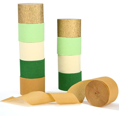 Papier Crépon, Crépon Papier Coloré pour Décoration de Fête, 10 rouleaux de banderoles en papier crépon marron vert olive pour Fête d'anniversaire,Mariage,Fête Prénatale