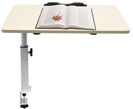 Book Stand for Reading, Height Adjustable with Clamp, 360° Rotation Computer Stand, Table Side Cookbook Shelf with Anti-Slip Baffle Strip, Desktop Reading Mount Holder
