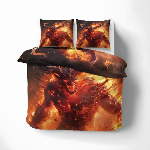 MOBEITI Satanische Bettwäsche 220x240, Flammen Gothic Satanic Wendebettwäsche - Deko & Geschenke, Weiche Mikrofaser Bettbezug Set 3teilig, 2 Kissenbezug 80x80, mit Reißverschluss
