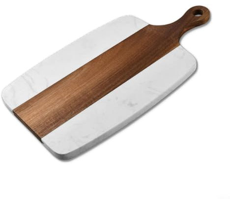 WIIYENA Planche à découper en marbre et bois avec poignée disponible recto-verso ou pour couper fruits, légumes et viandes Blanc