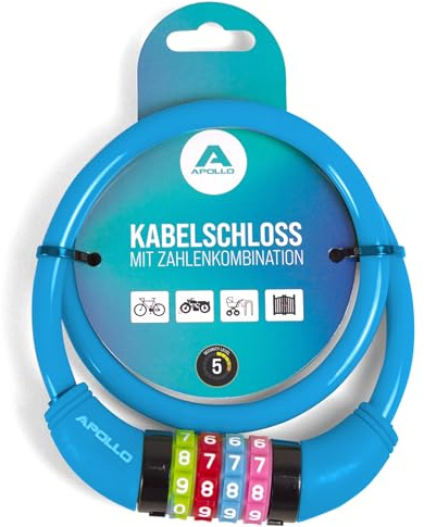 Apollo Kinder Fahrradschloss - auch für Roller und Laufräder - einfaches Zahlenschloss für Kinder, leicht und sicher, Roller Schloss mit Zahlencode
